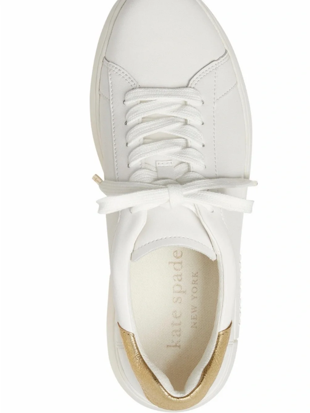 kate spade White Leather Sneakers with Gold Heel Tab